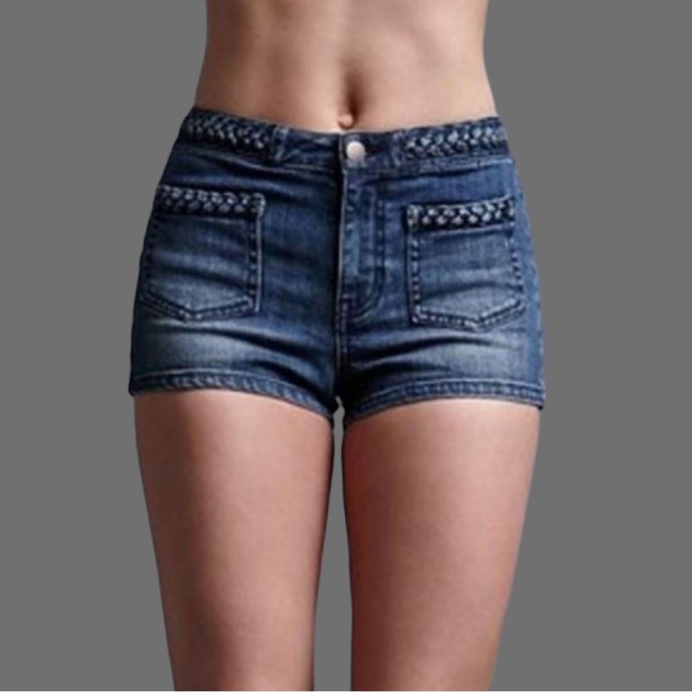 House of Harlow 1960 High Rise Braided Denim Shorts Size 28